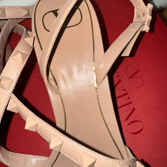 Valentino Garavani Beige Leather Rockstud Strappy Gladiator Sandals - Picture 9 of 15